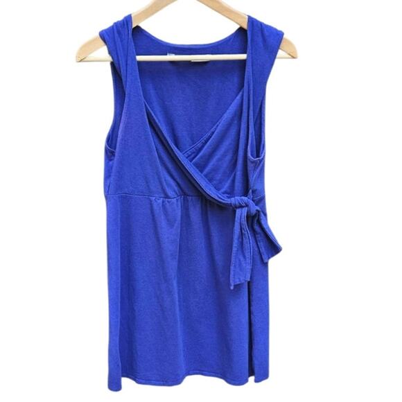 Athleta Front Tie Tunic Long Length VNeck Tank Top Blue Women's Large - Picture 1 of 9